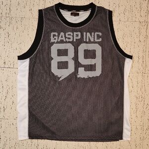Gasp Inc Gray & White Spellout Logo Jersey Style Tank Top Muscle Shirt